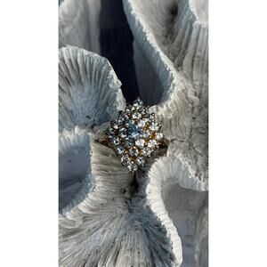 925 Sterling Silver Gold Plated Blue Topaz Ring Size 8